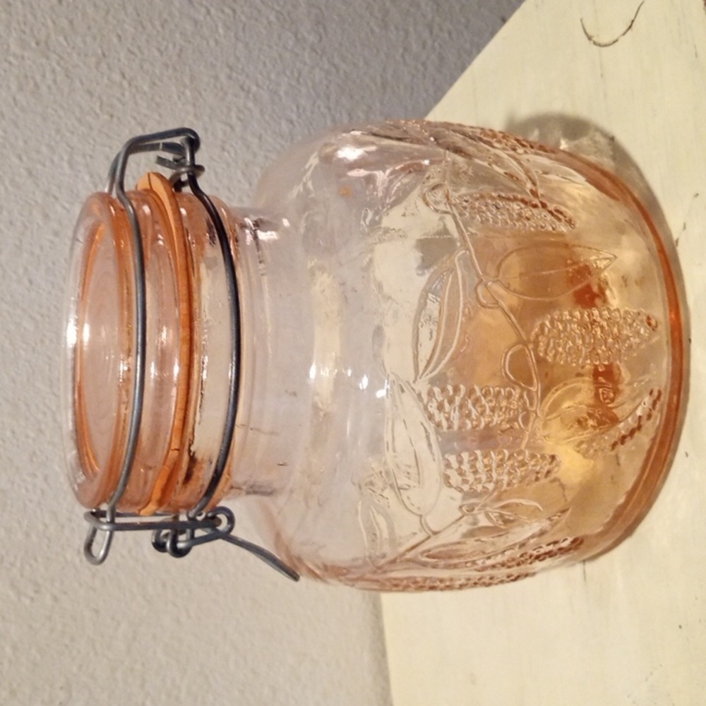 1983 Peachy Pink Crownford Glass Canister Italy